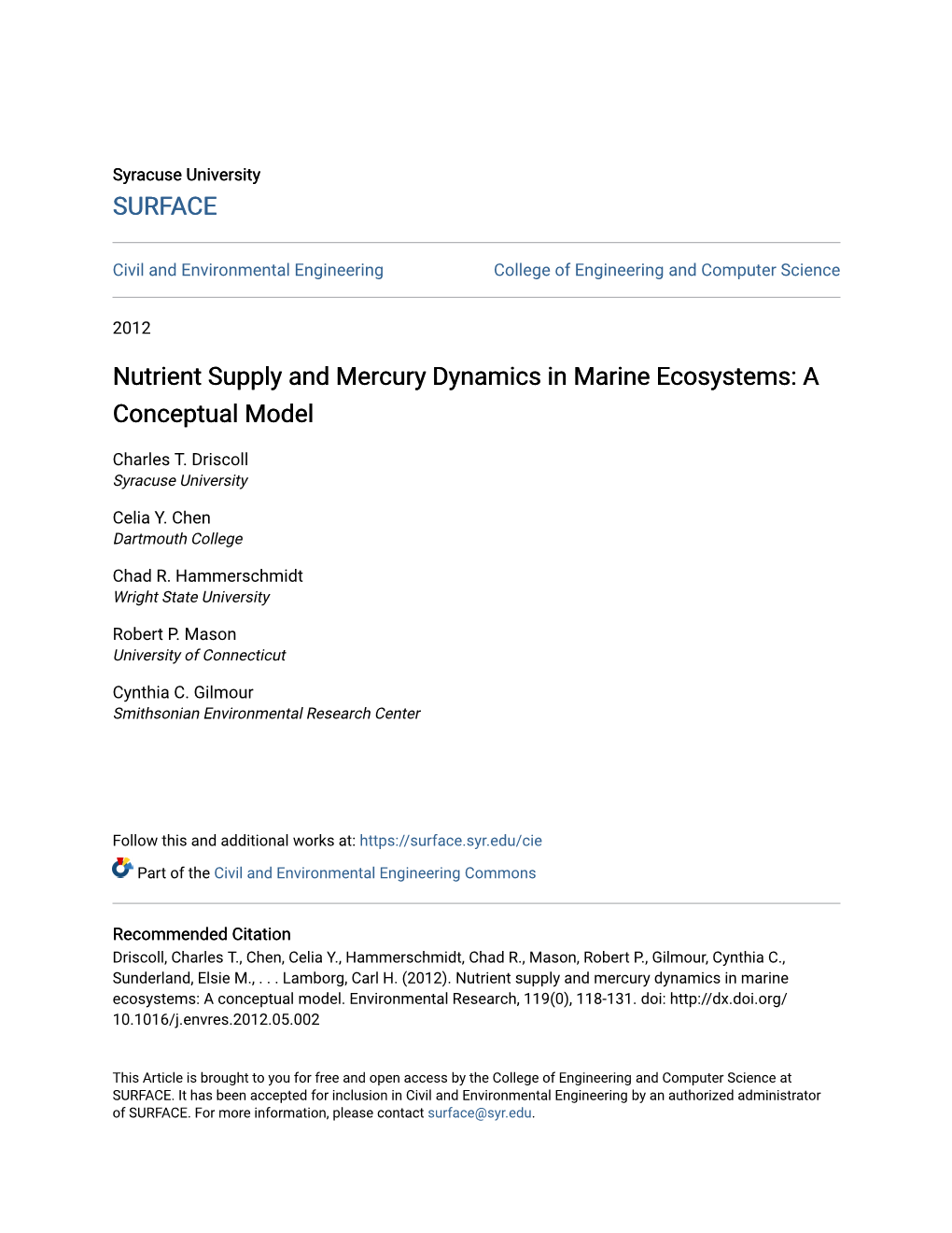 Nutrient Supply and Mercury Dynamics in Marine Ecosystems: a Conceptual Model