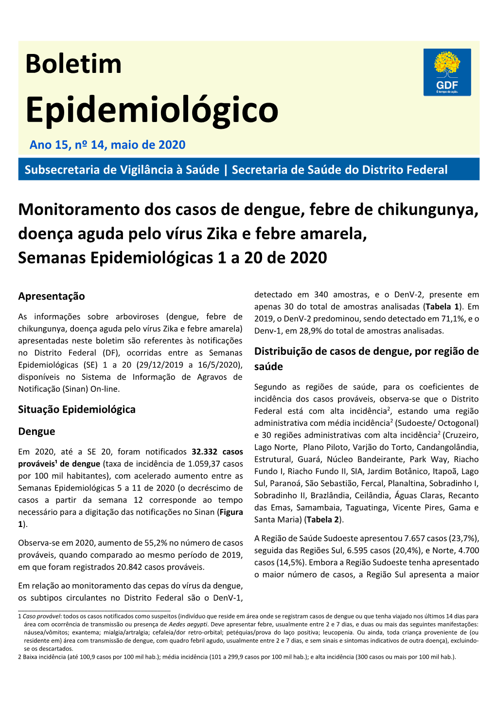 Boletim Epidemiológico Ano 15, Nº 14, Maio De 2020 Subsecretaria De Vigilância À Saúde | Secretaria De Saúde Do Distrito Federal