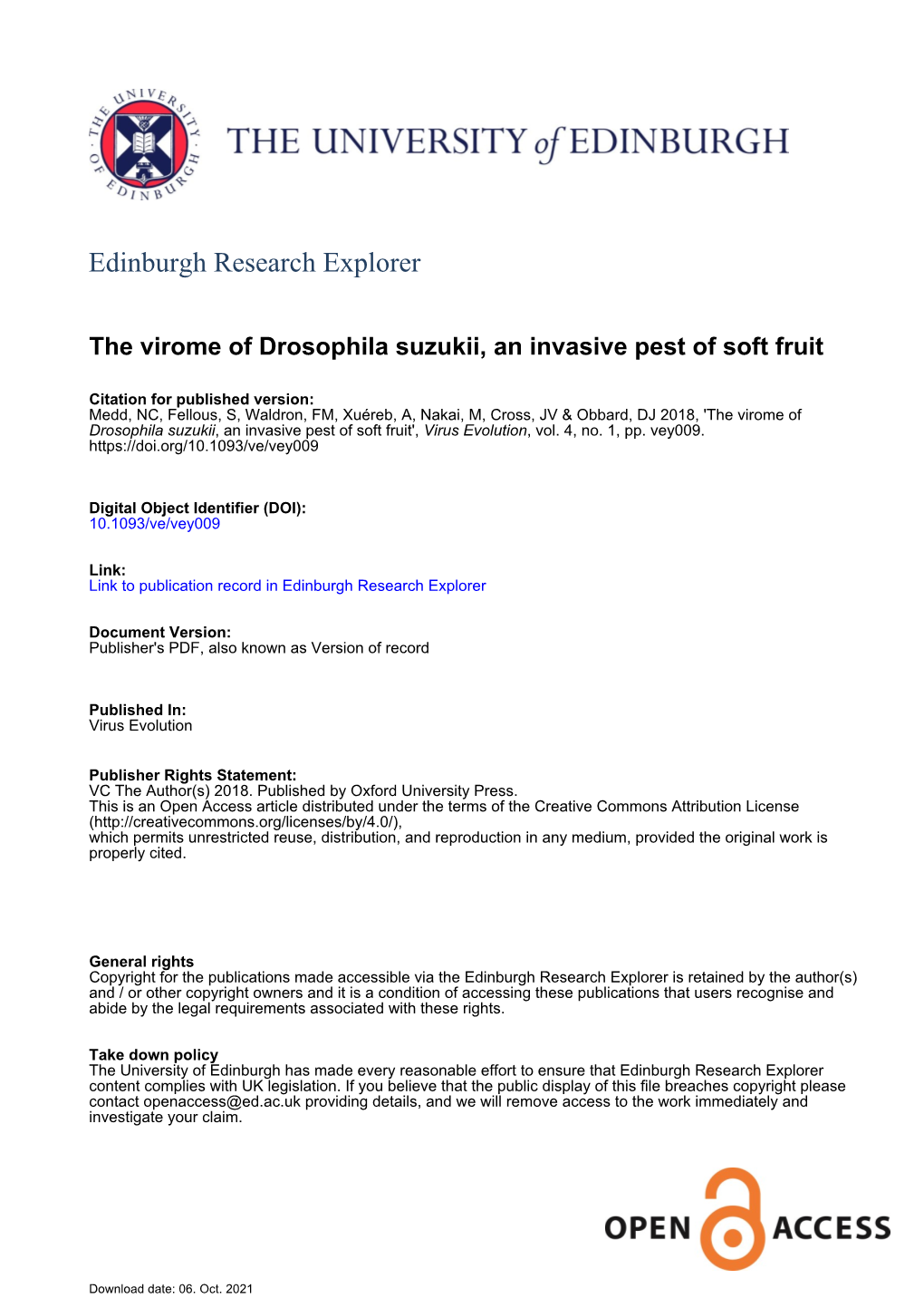 The Virome of Drosophila Suzukii, an Invasive Pest of Soft Fruit