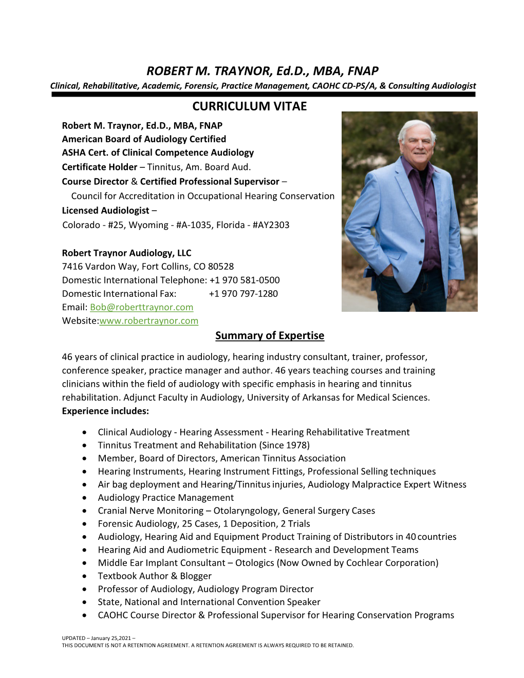 ROBERT M. TRAYNOR, Ed.D., MBA, FNAP CURRICULUM VITAE