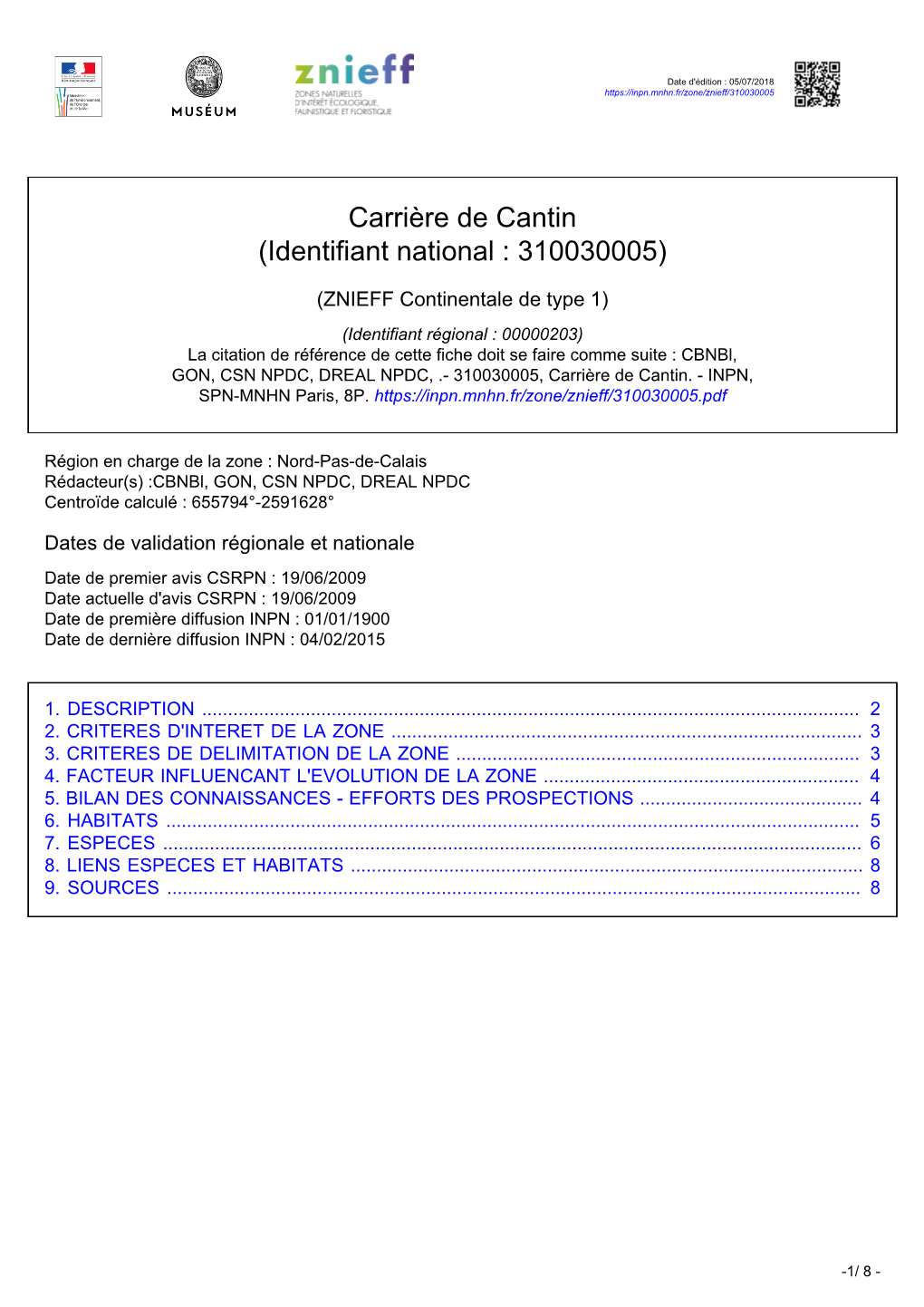 Carrière De Cantin (Identifiant National : 310030005)