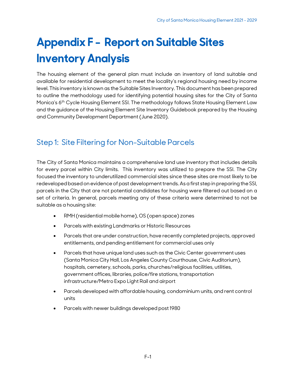 Appendix F - Report on Suitable Sites Inventory Analysis