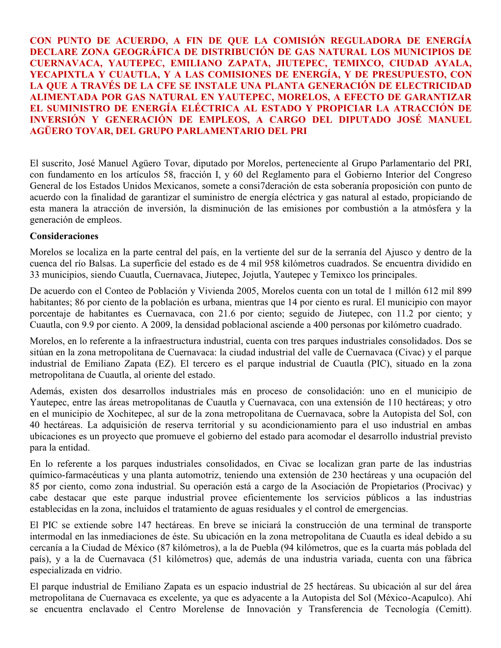 Con Punto De Acuerdo, a Fin De Que La Comisión Reguladora De Energía