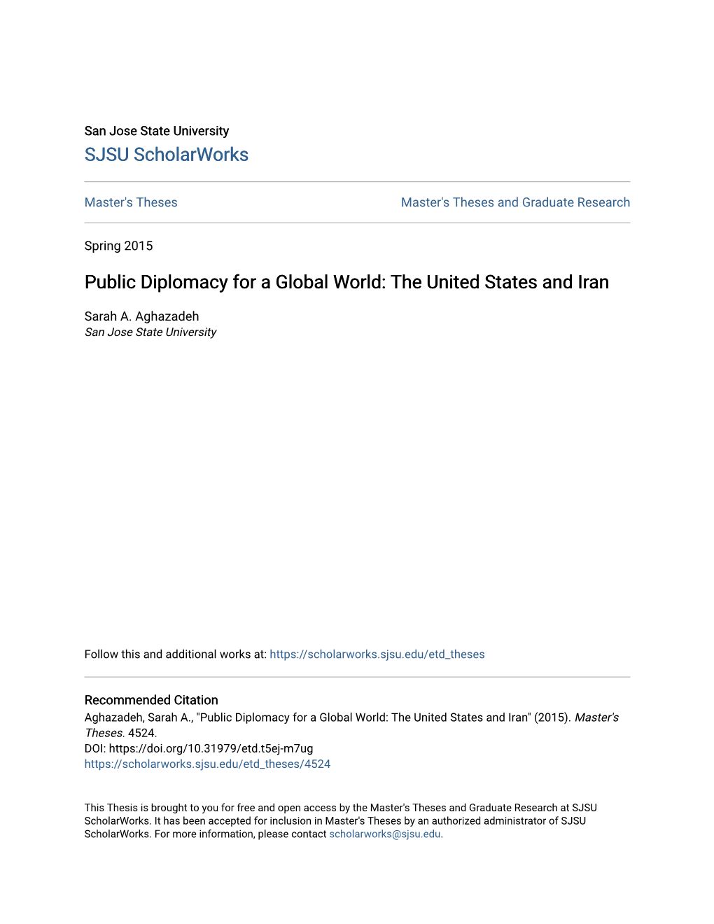 Public Diplomacy for a Global World: the United States and Iran