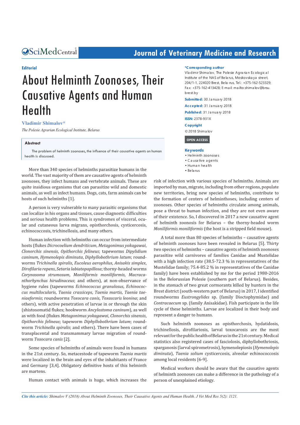 About Helminth Zoonoses, Their Causative Agents and Human Health