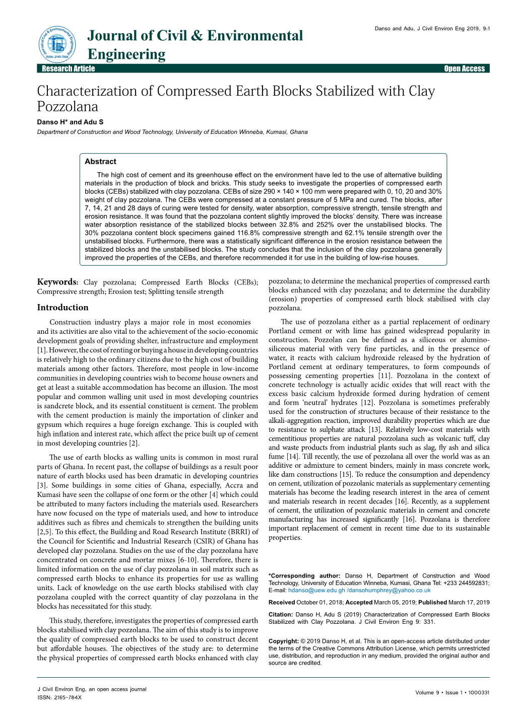 Characterization of Compressed Earth Blocks