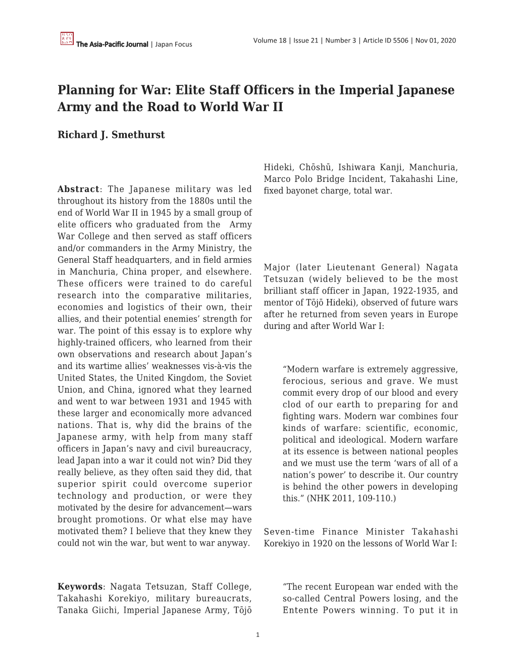 Elite Staff Officers in the Imperial Japanese Army and the Road to World War II