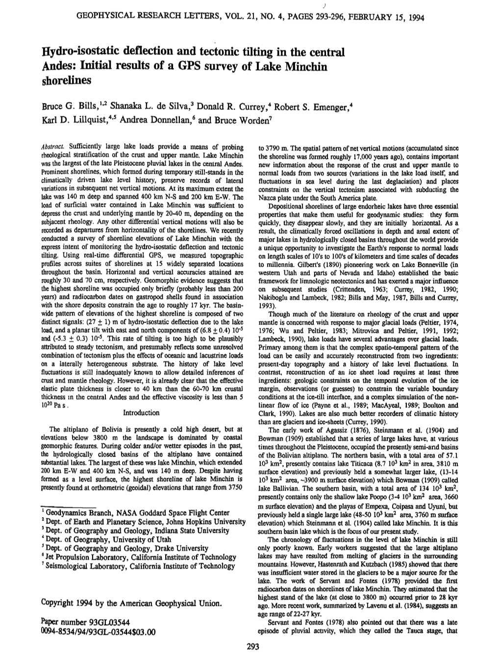 Hydro&Hyphen;Isostatic Deflection and Tectonic Tilting in the Central Andes