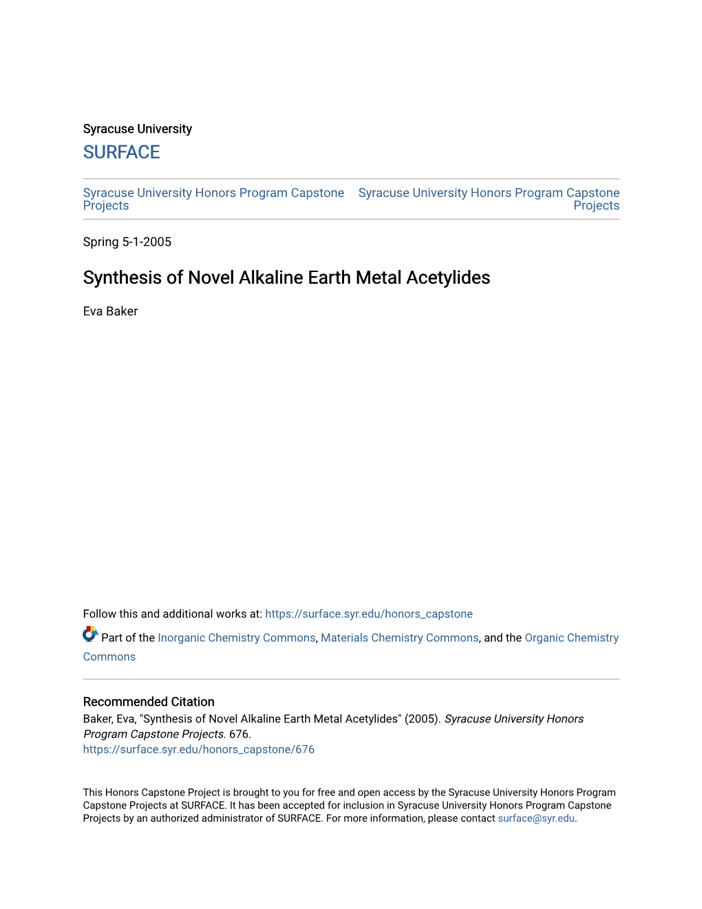 Synthesis of Novel Alkaline Earth Metal Acetylides