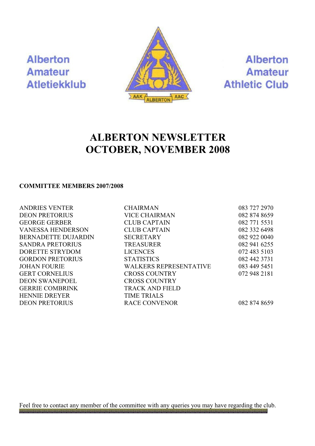 Alberton Newsletter