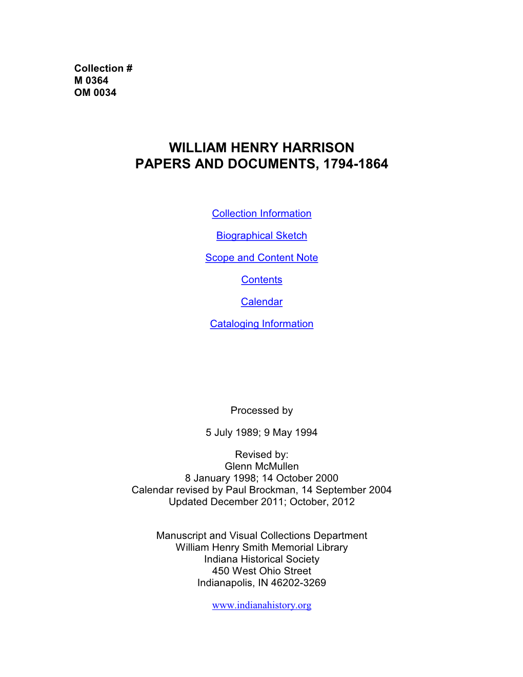 William Henry Harrison Papers and Documents, 1794-1864