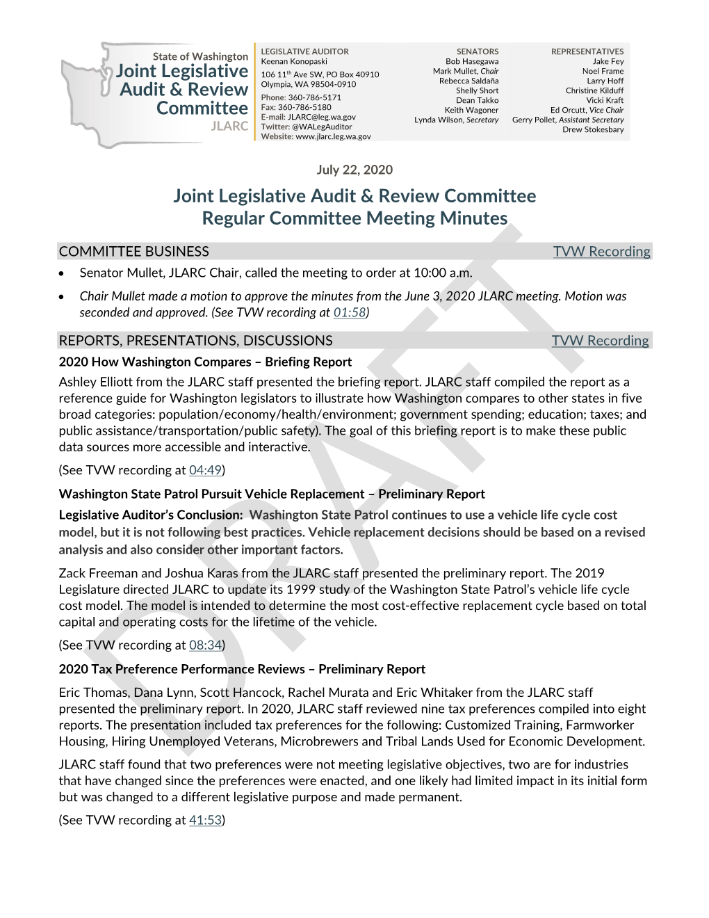 July 22, 2020 Meeting Minutes