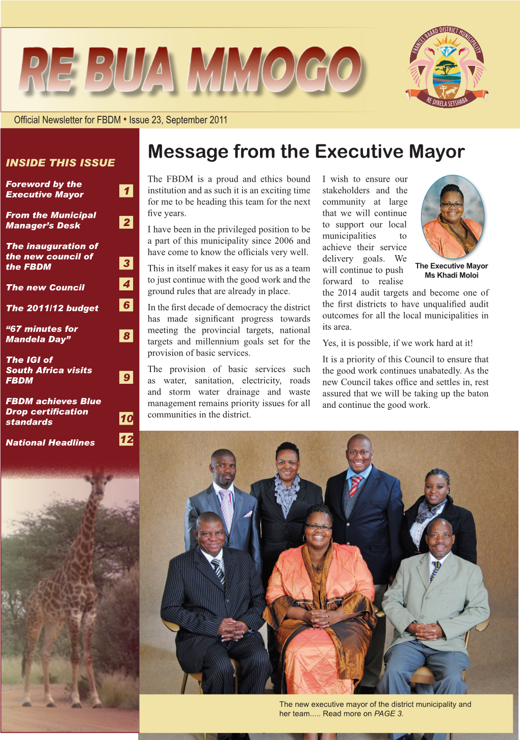 Message from the Executive Mayor INSIDE THIS ISSUE