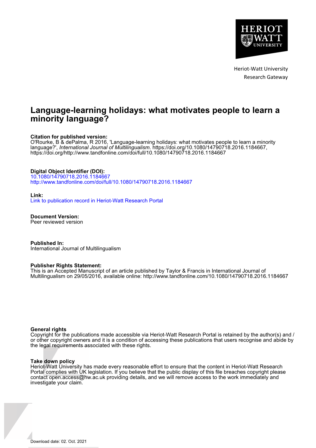 Language-Learning Holidays: What Motivates People to Learn a Minority Language?