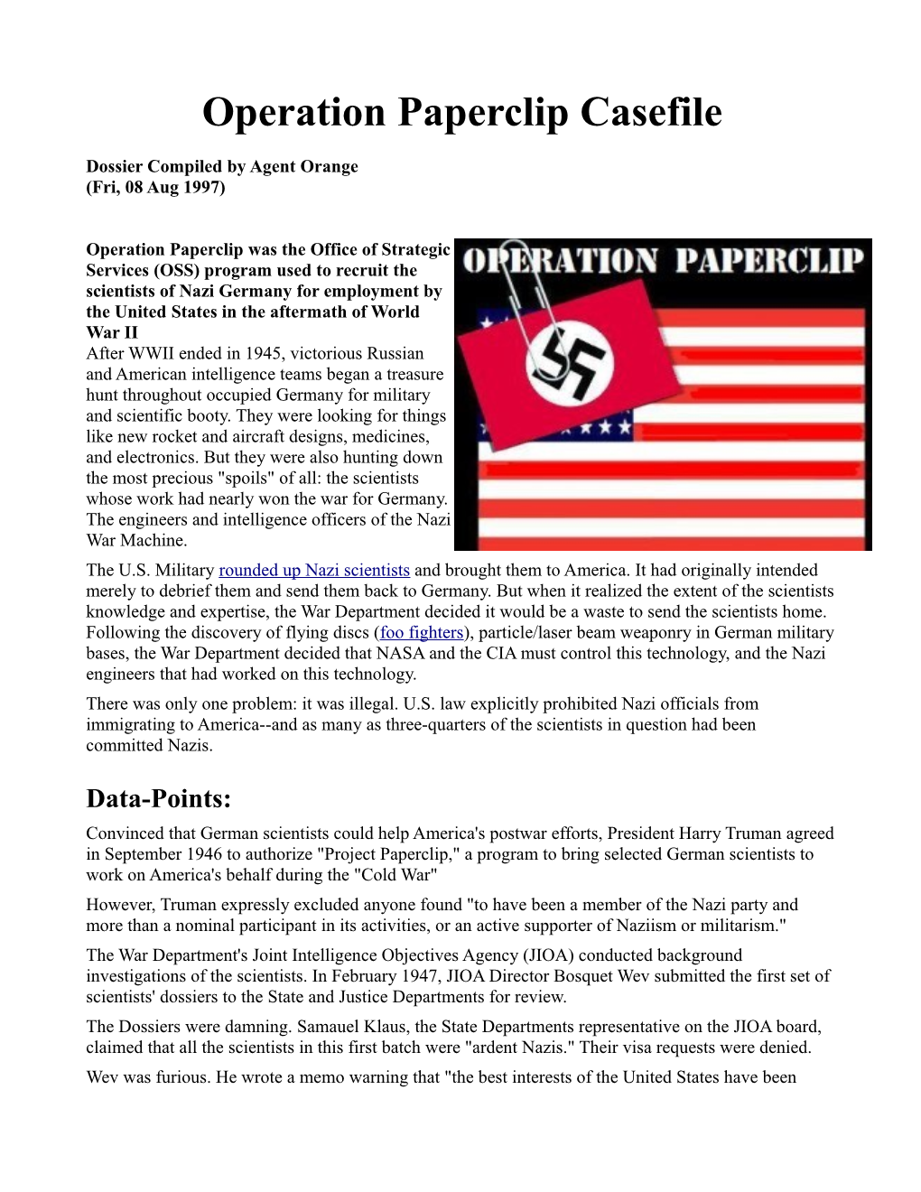 Operation Paperclip Casefile