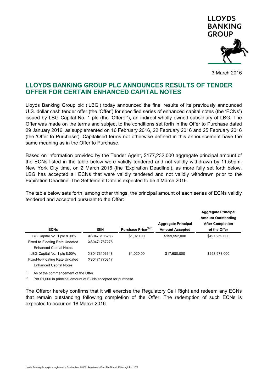 Ecns’) Issued by LBG Capital No