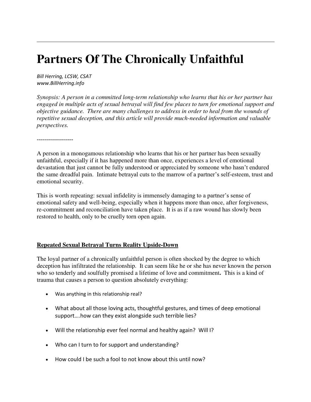Partners of the Chronically Unfaithful