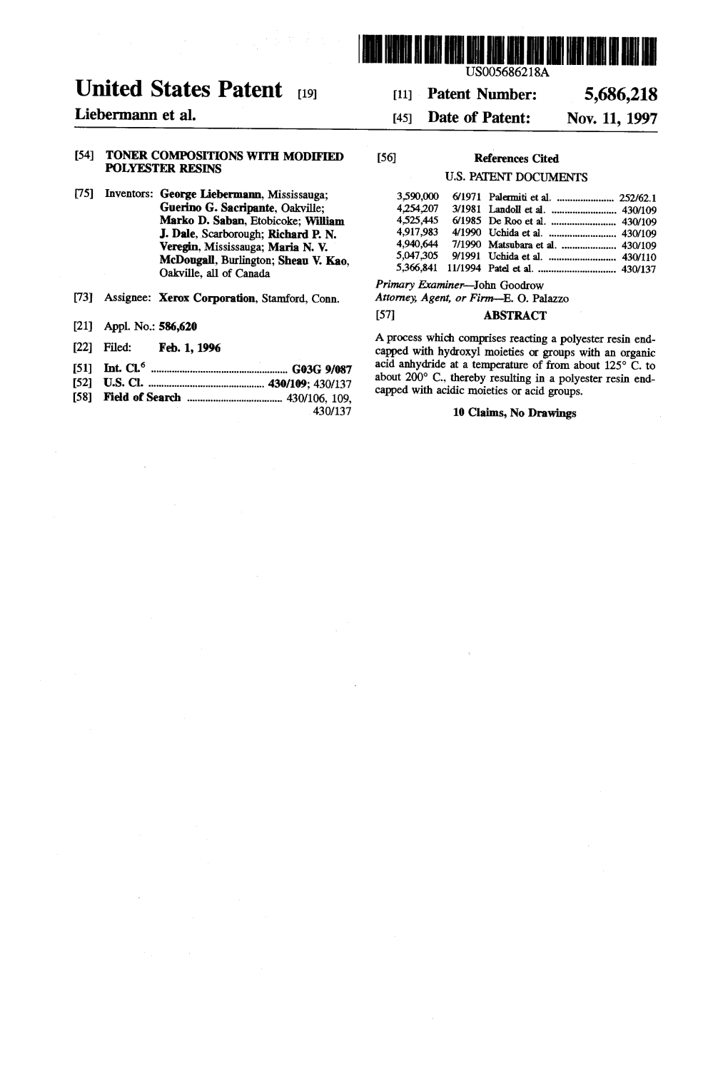 United States Patent (19) 11 Patent Number: 5,686,218