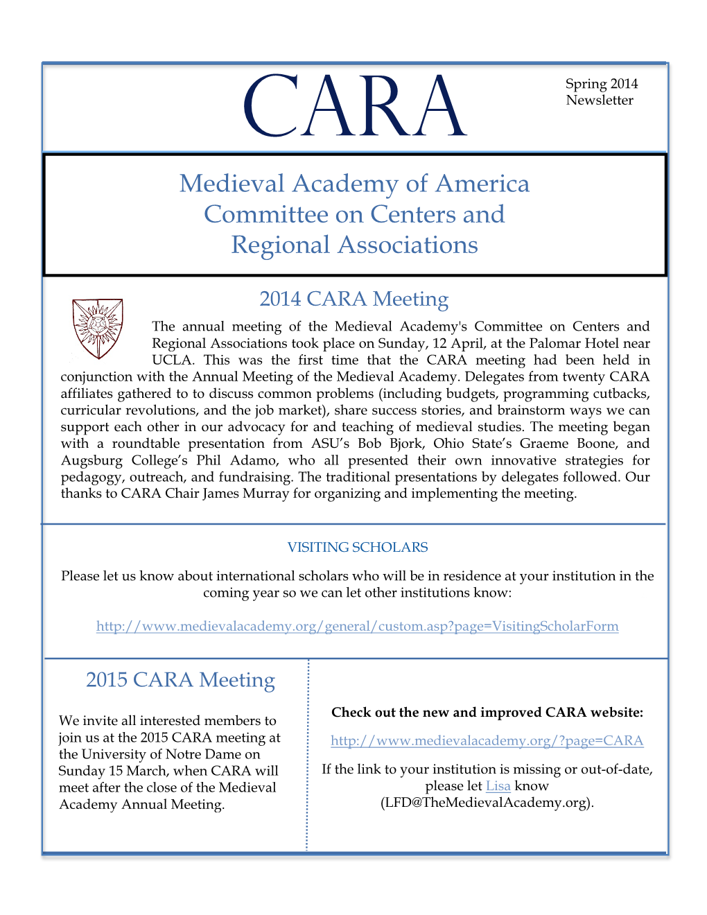 Medieval Academy of America Committee on Centers and Regional Associations