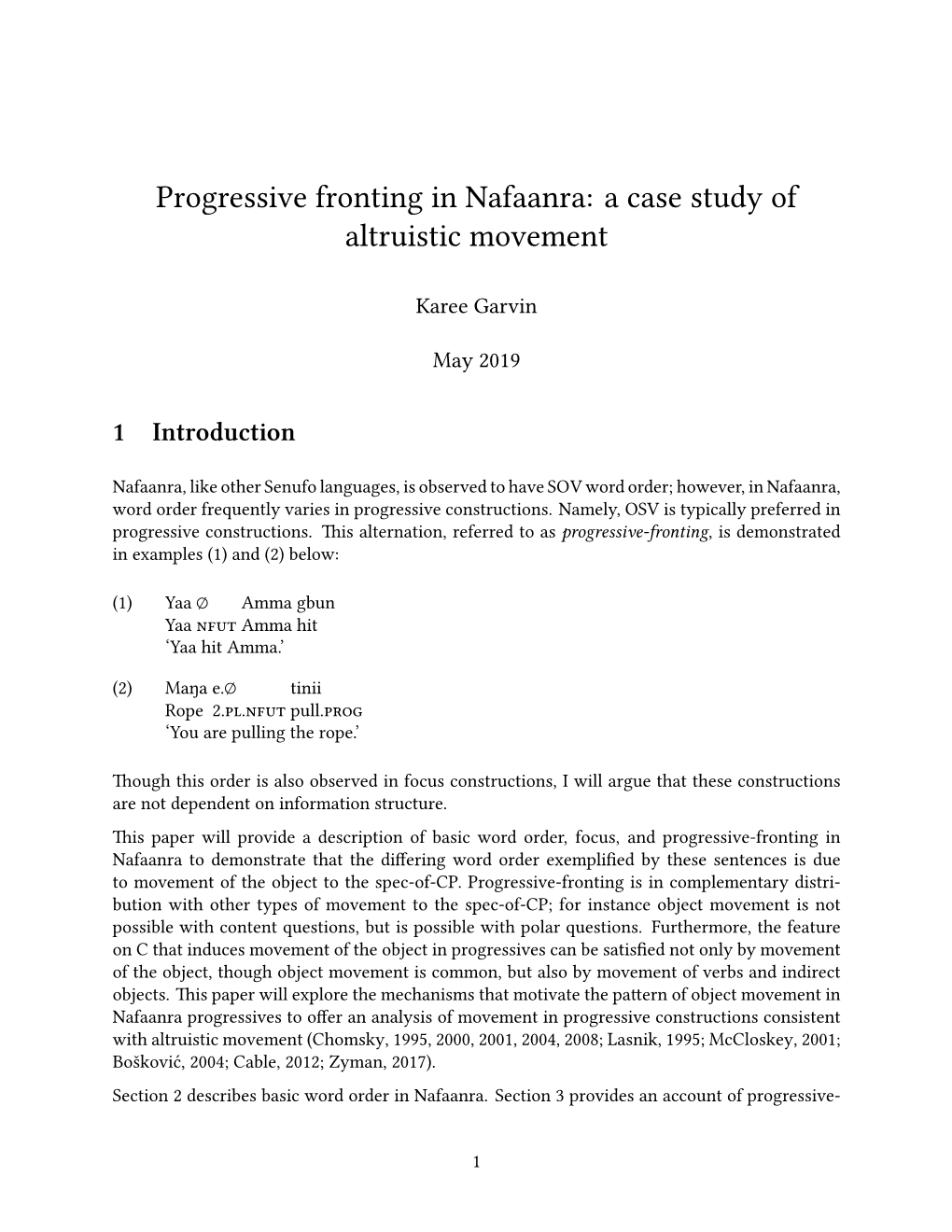 Progressive Fronting in Nafaanra: a Case Study of Altruistic Movement