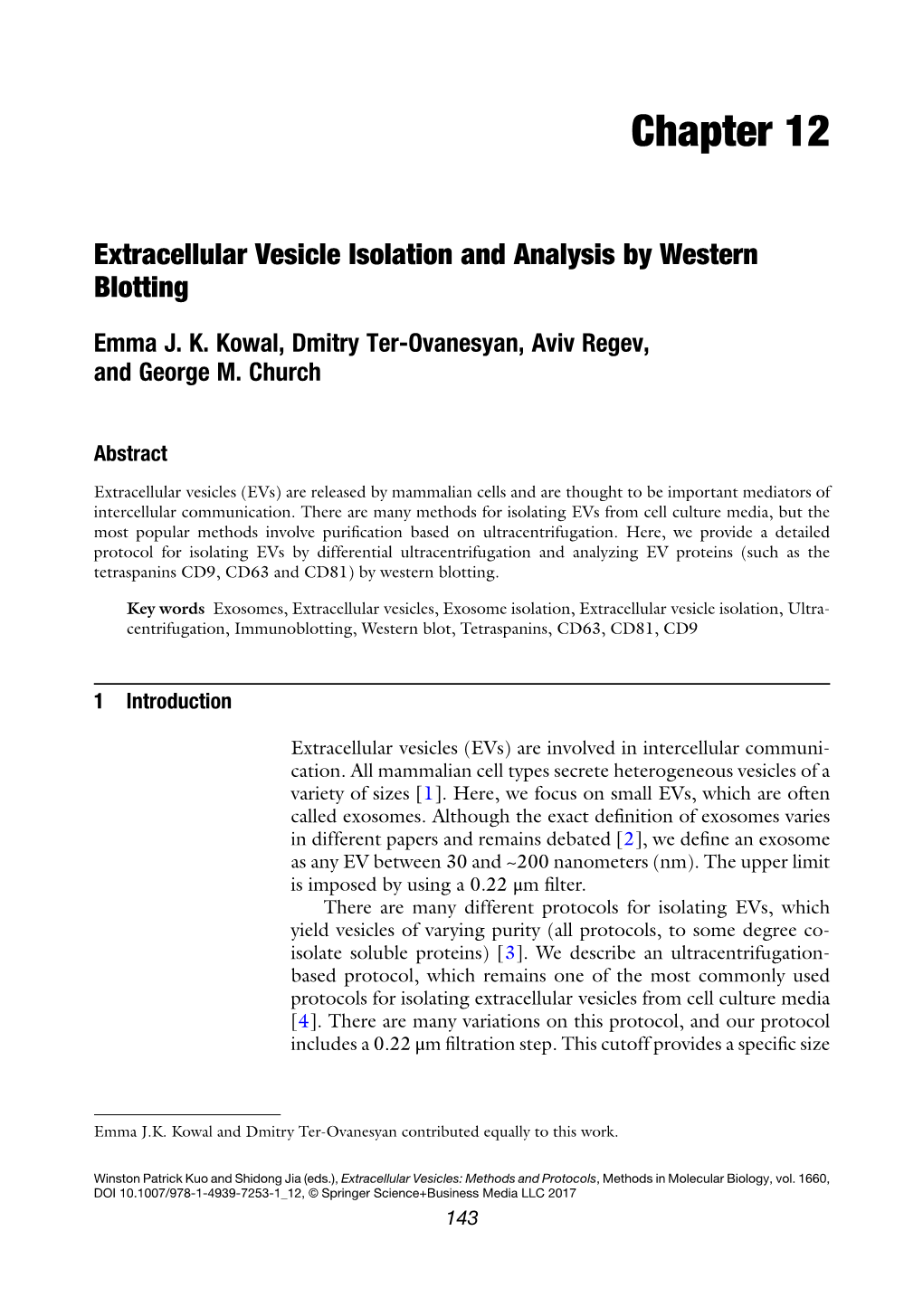 Extracellular Vesicle Isolation and Analysis by Western Blotting