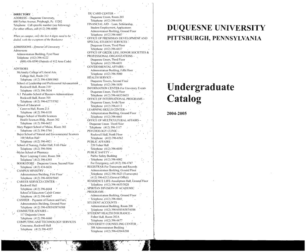 DUQUESNE UNIVERSITY J 71 Mi C"Atalog