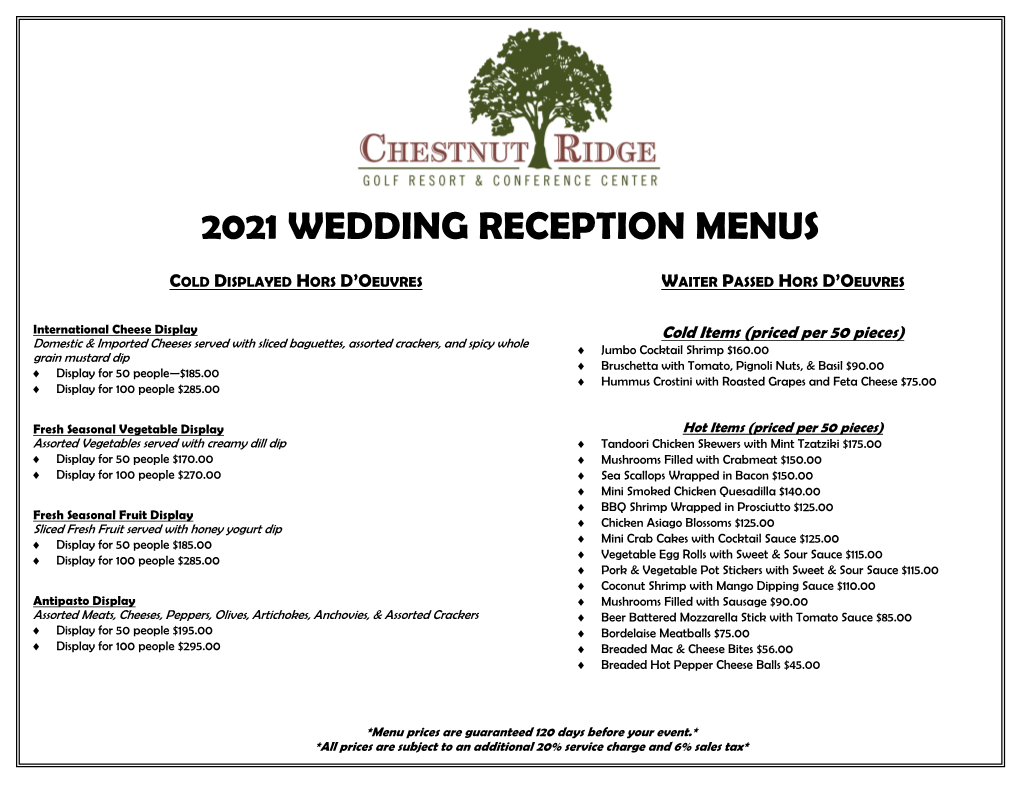 2021 Wedding Reception Menus