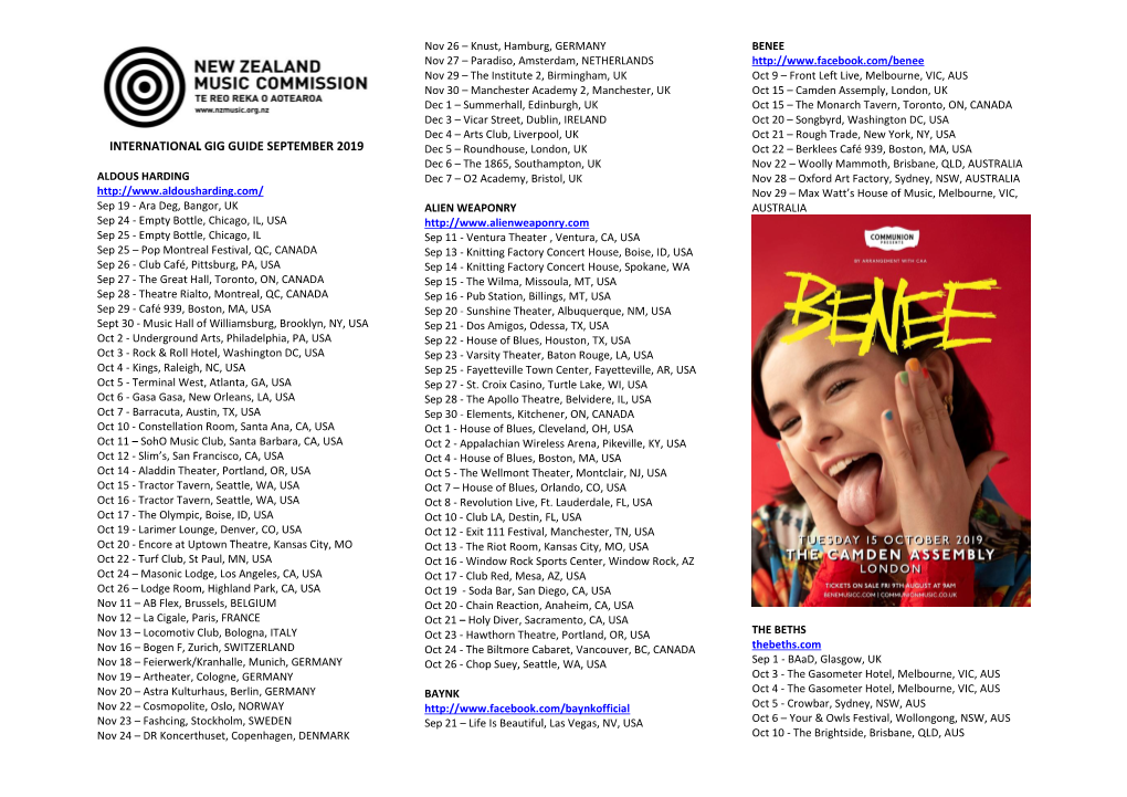 International Gig Guide September 2019