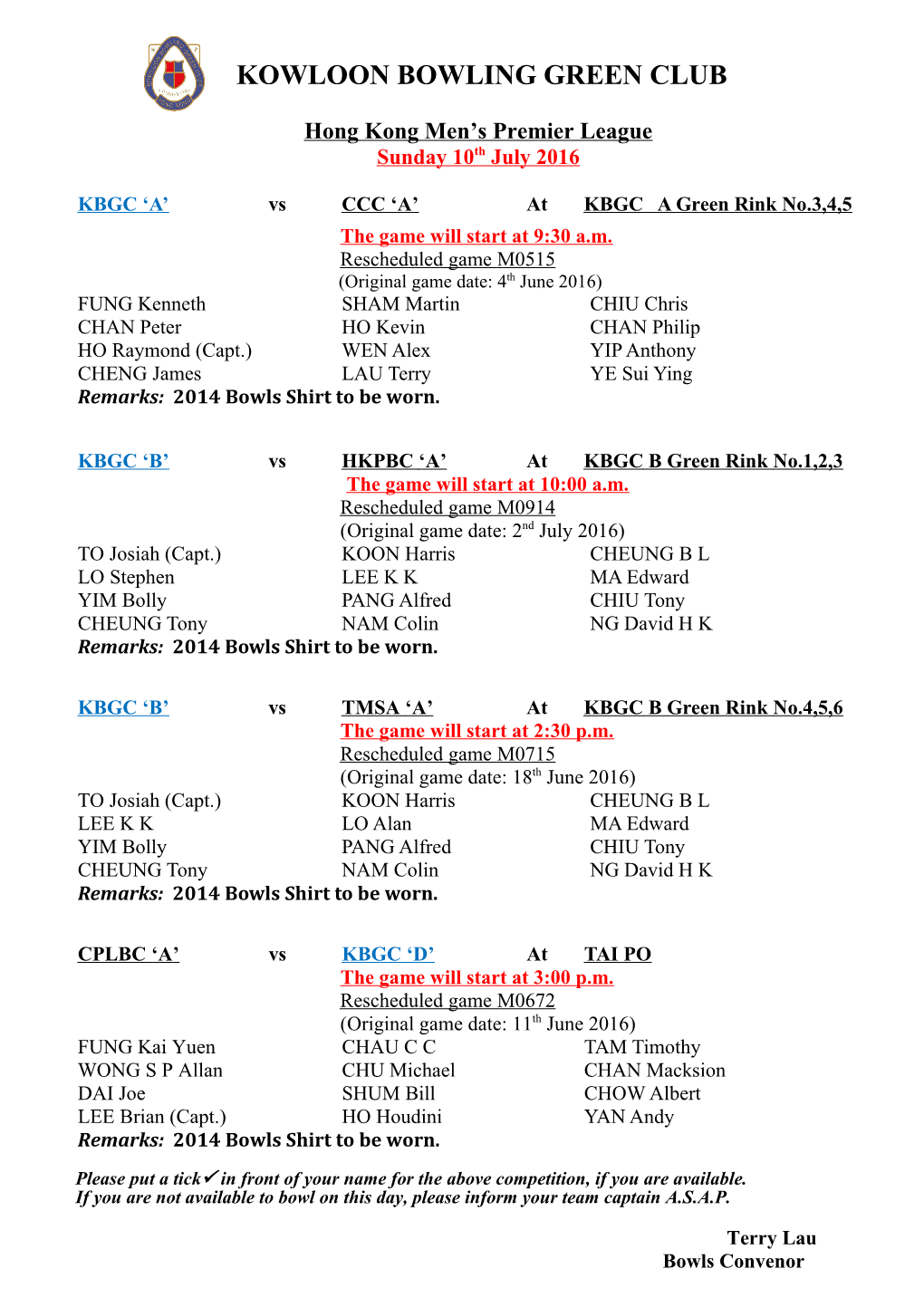 Kbgc Men*S League Game