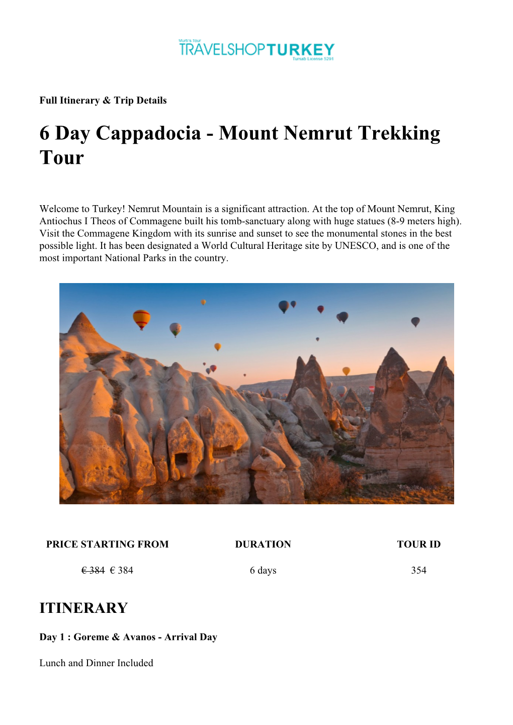 Mount Nemrut Trekking Tour