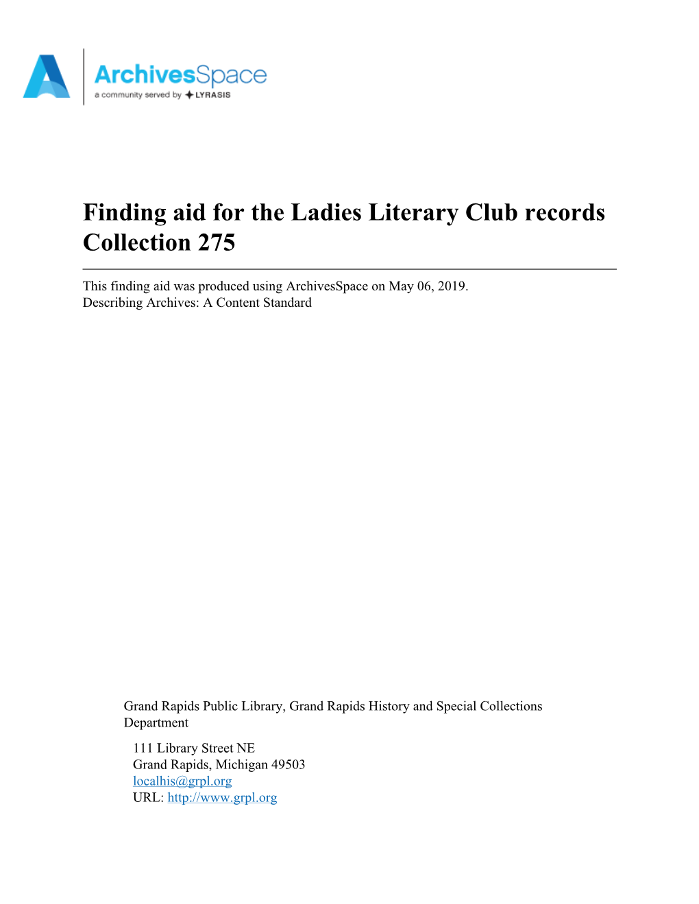 Ladies Literary Club Collection