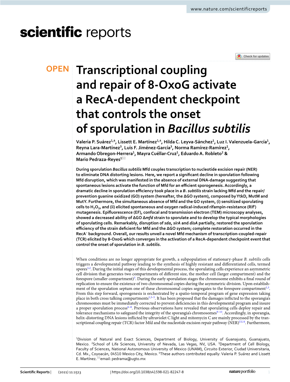 Transcriptional Coupling and Repair of 8-Oxog Activate a Reca-Dependent