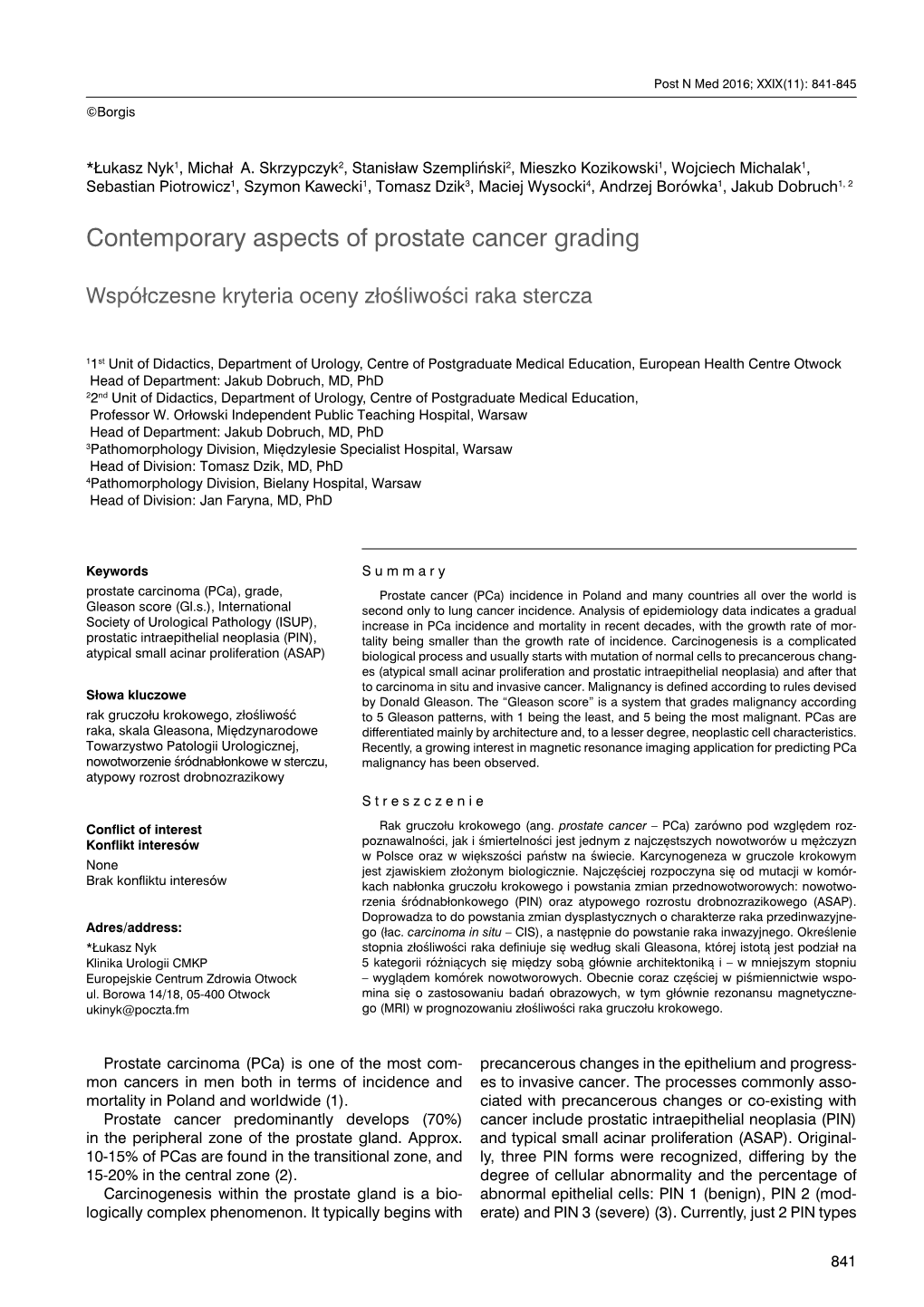 Contemporary Aspects of Prostate Cancer Grading