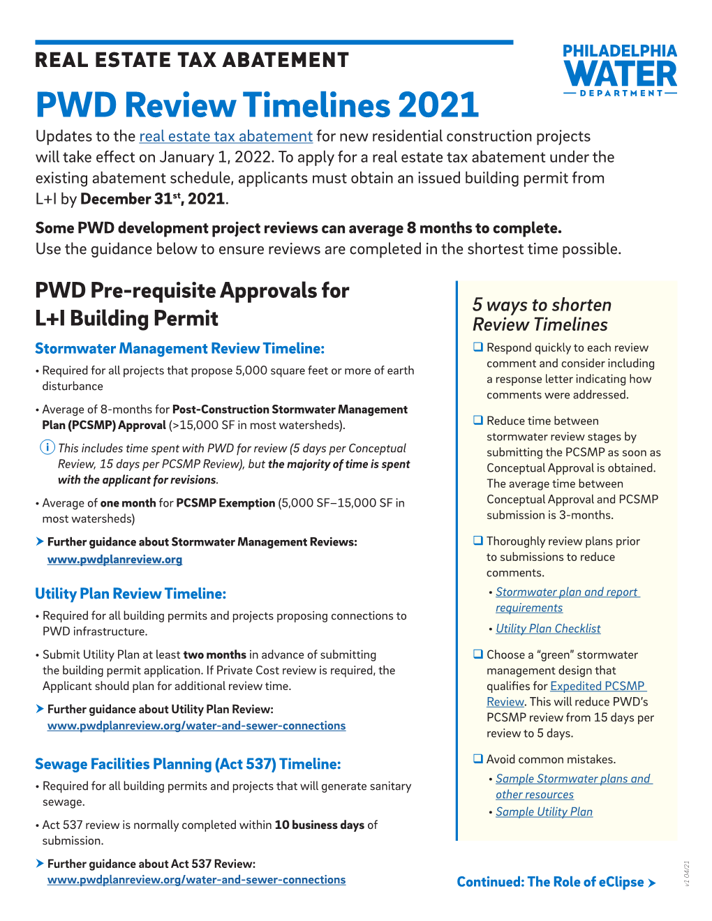 PWD Review Timelines 2021