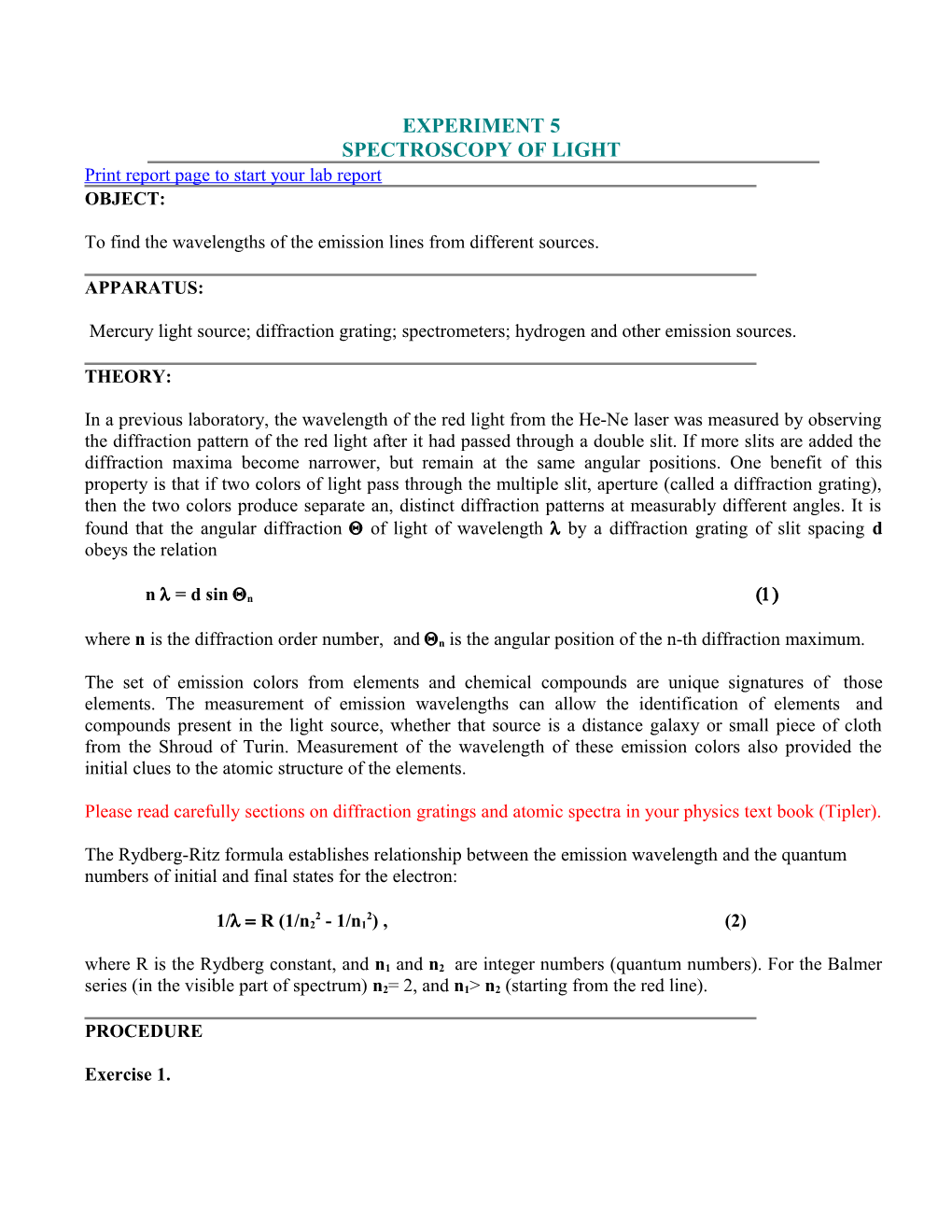 Print Report Page to Start Your Lab Report