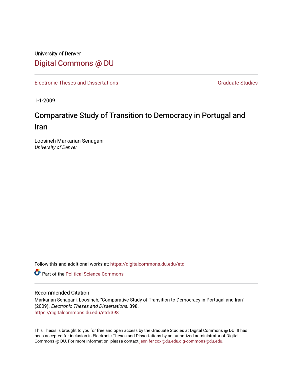 Comparative Study of Transition to Democracy in Portugal and Iran