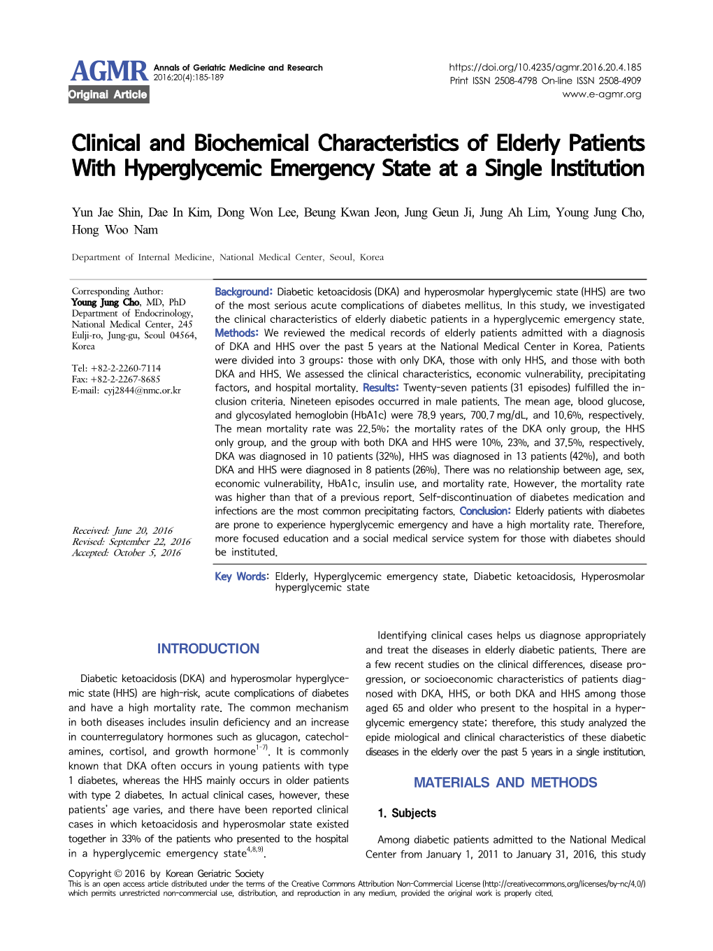 Clinical and Biochemical Characteristics of Elderly Patients with Hyperglycemic Emergency State at a Single Institution