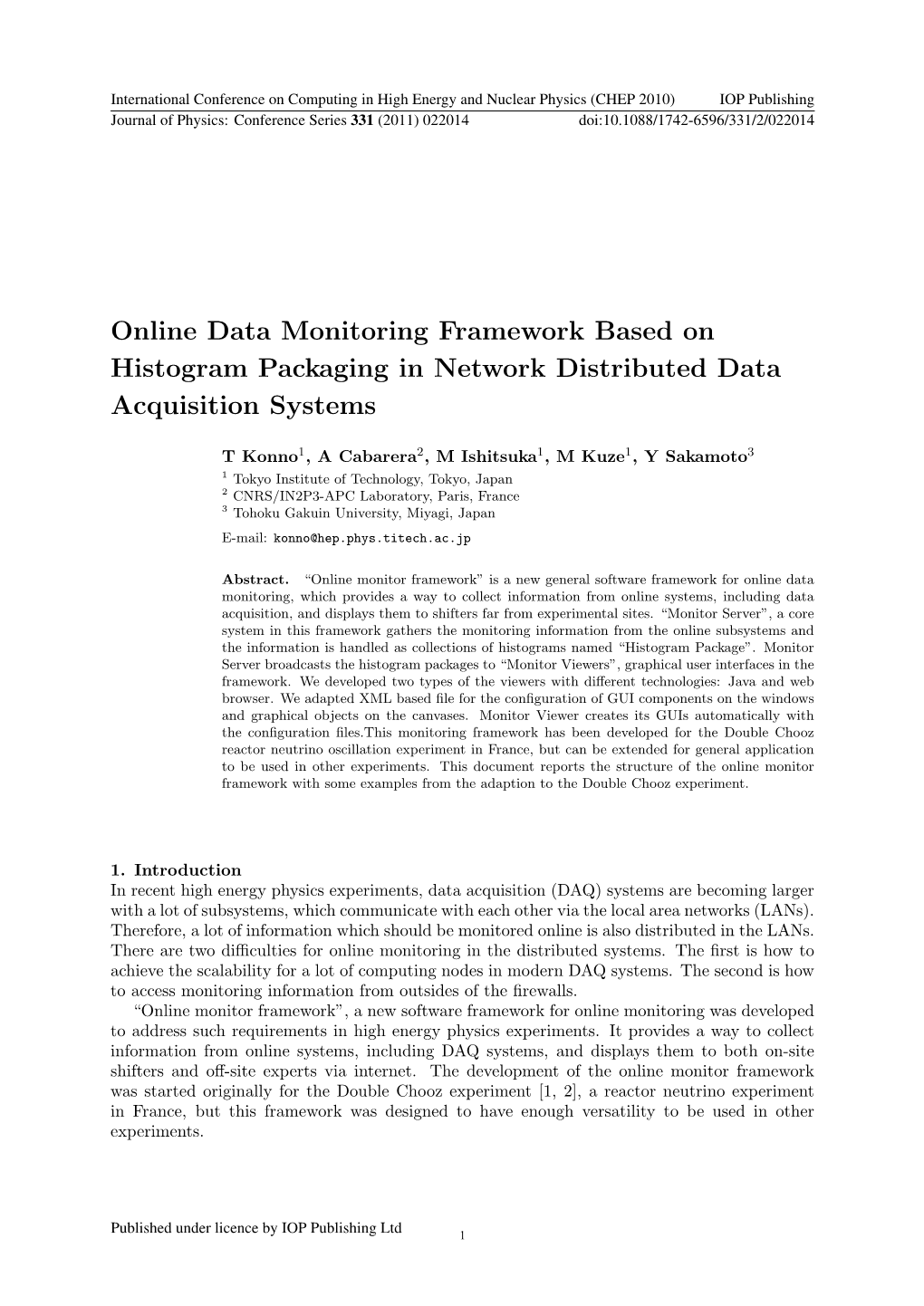 Online Data Monitoring Framework Based on Histogram Packaging in Network Distributed Data Acquisition Systems