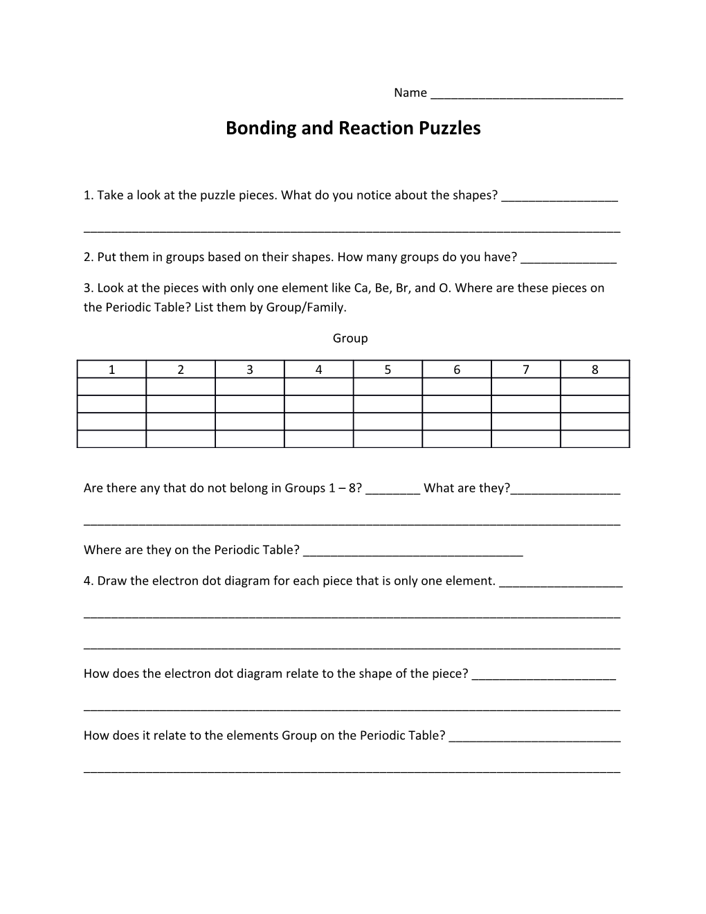 Bonding and Reaction Puzzles
