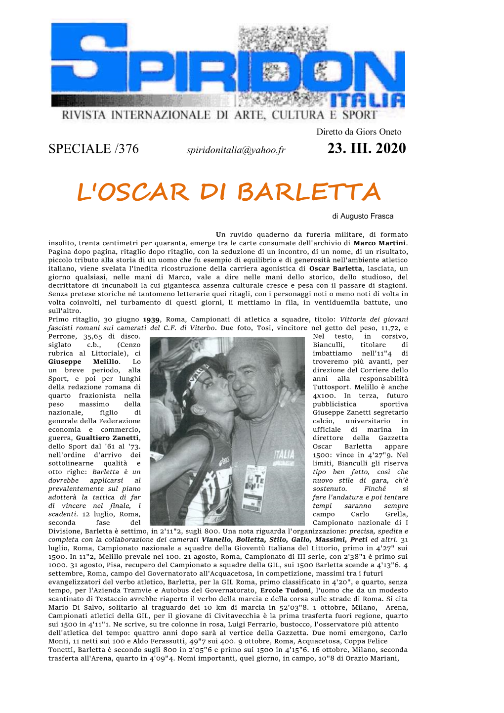 L'oscar DI BARLETTA Di Augusto Frasca