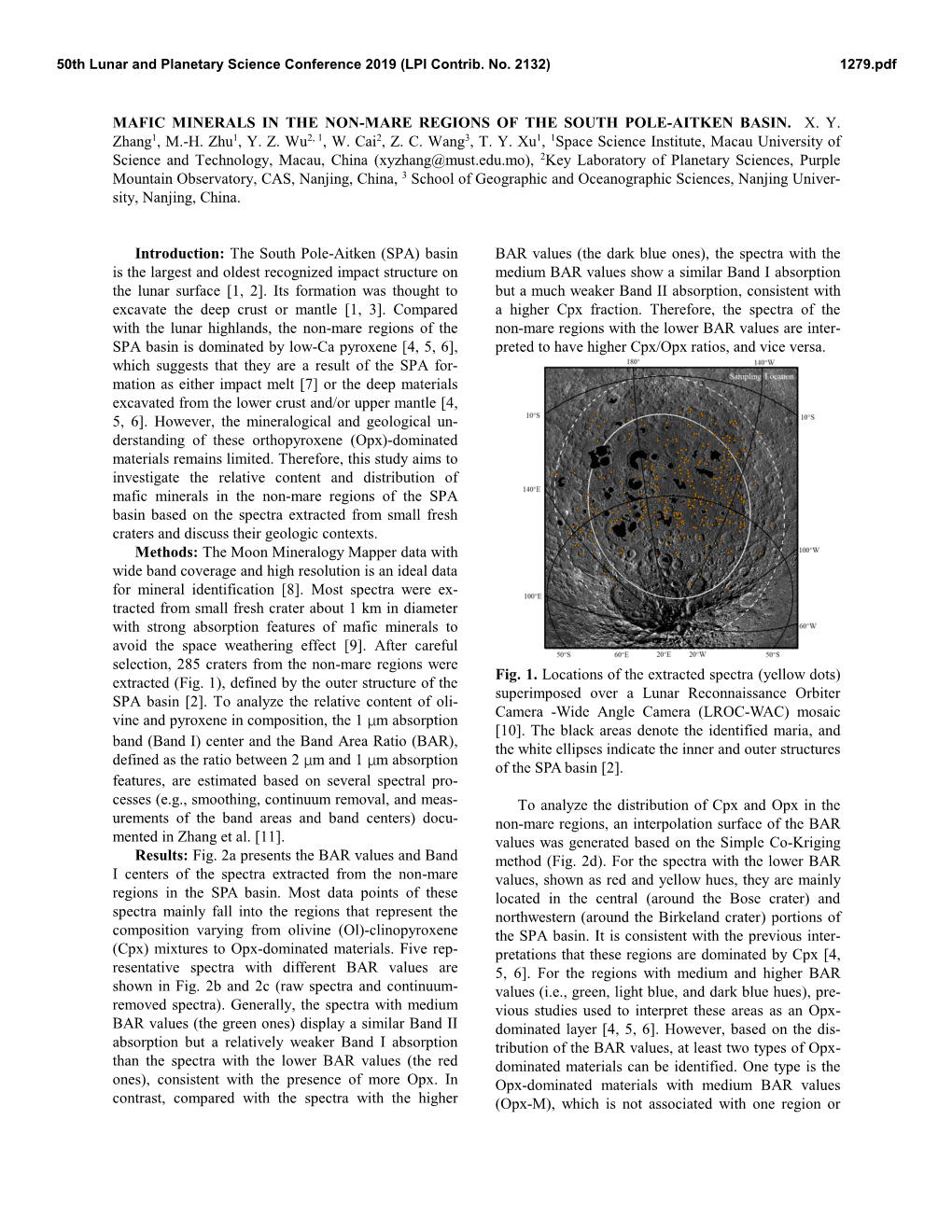 MAFIC MINERALS in the NON-MARE REGIONS of the SOUTH POLE-AITKEN BASIN. XY Zhang1, M