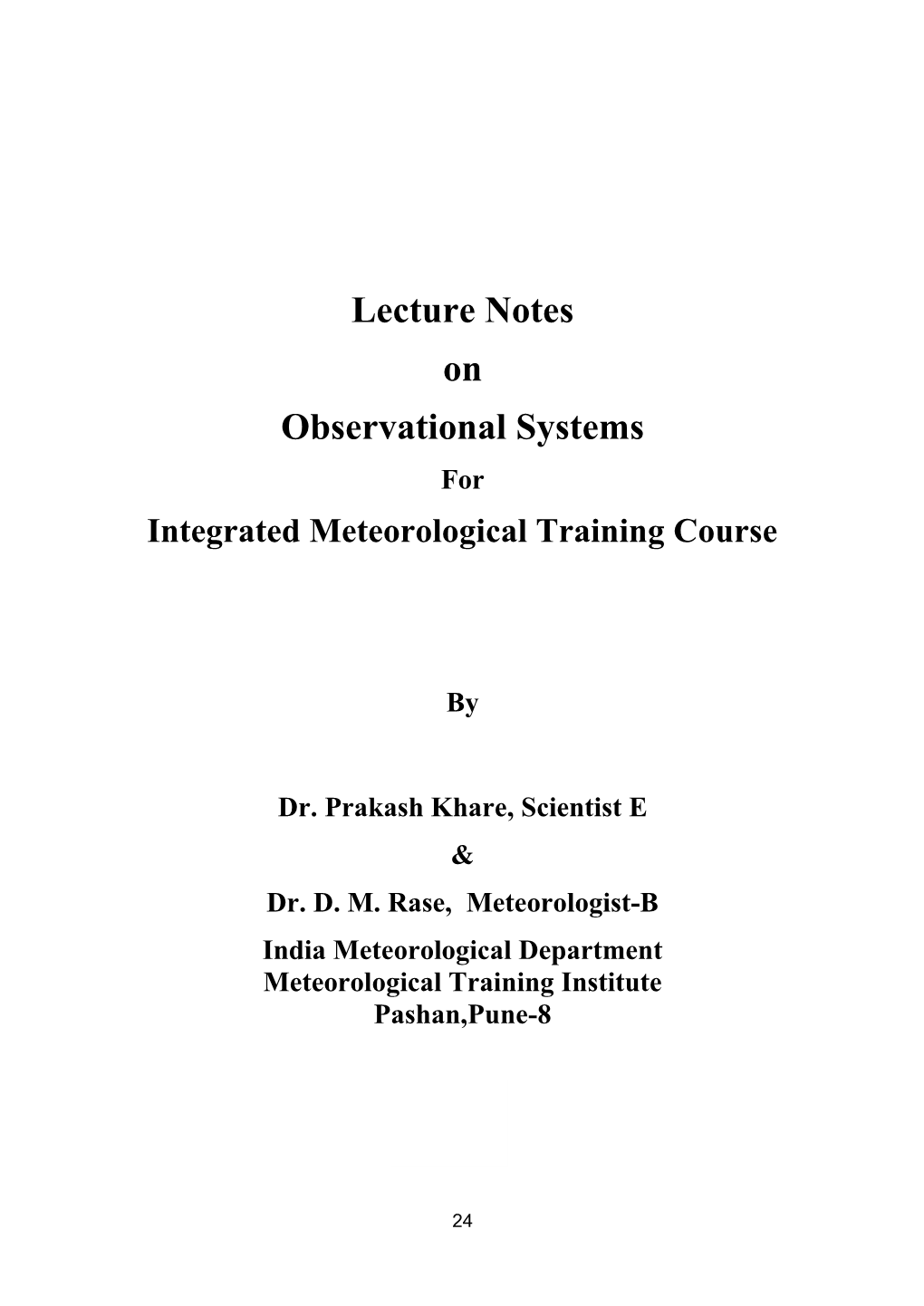 Observational Systems for Integrated Meteorological Training Course