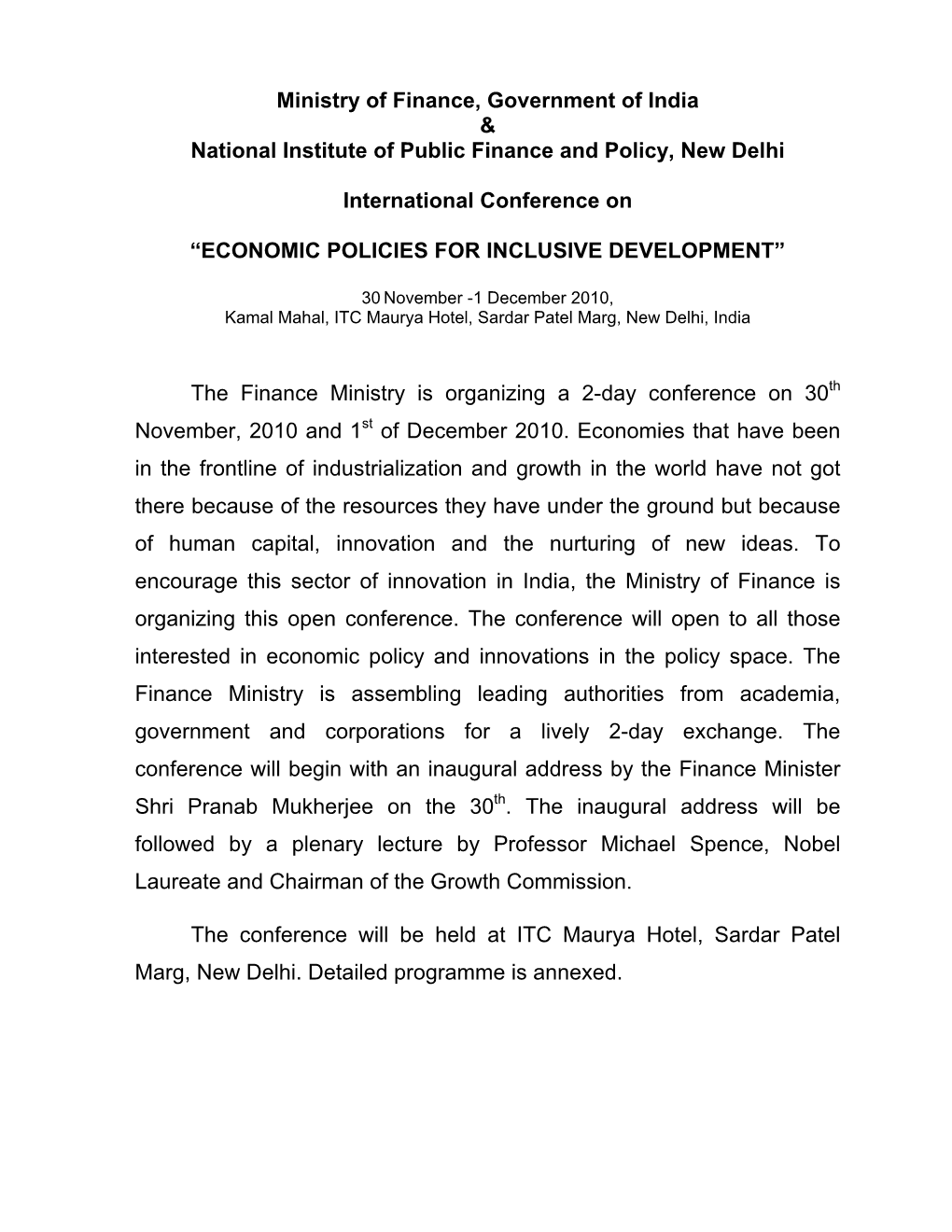 Ministry of Finance, Government of India & National Institute of Public