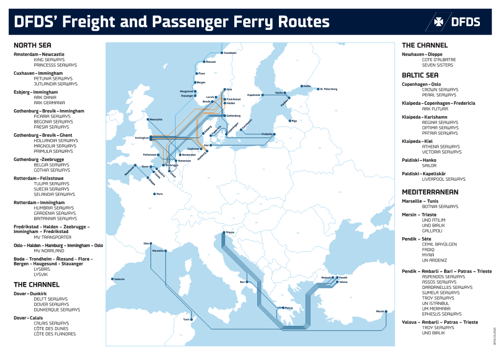 DFDS' Freight and Passenger Ferry Routes