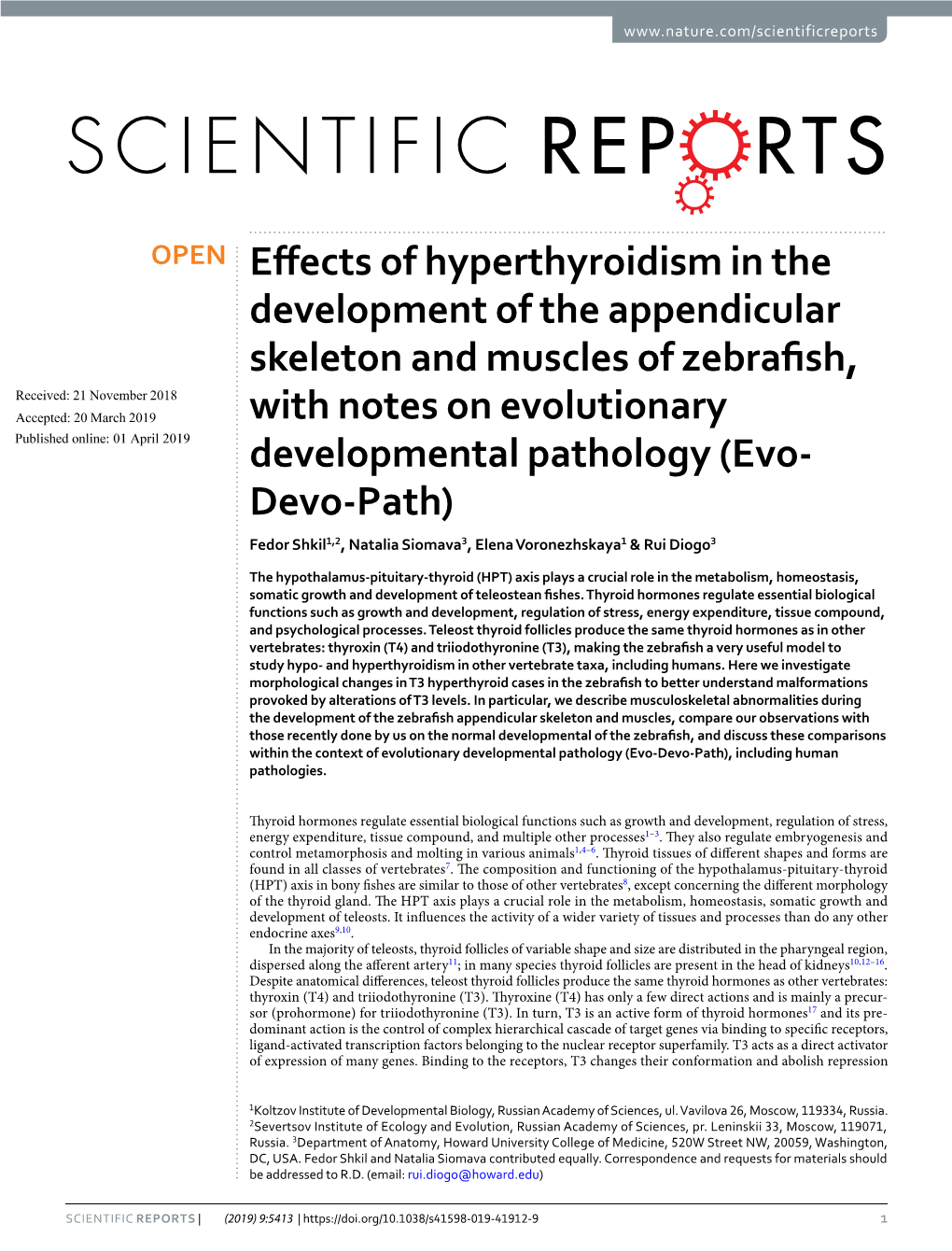 Effects of Hyperthyroidism in the Development of the Appendicular Skeleton and Muscles of Zebrafish, with Notes on Evolutionary