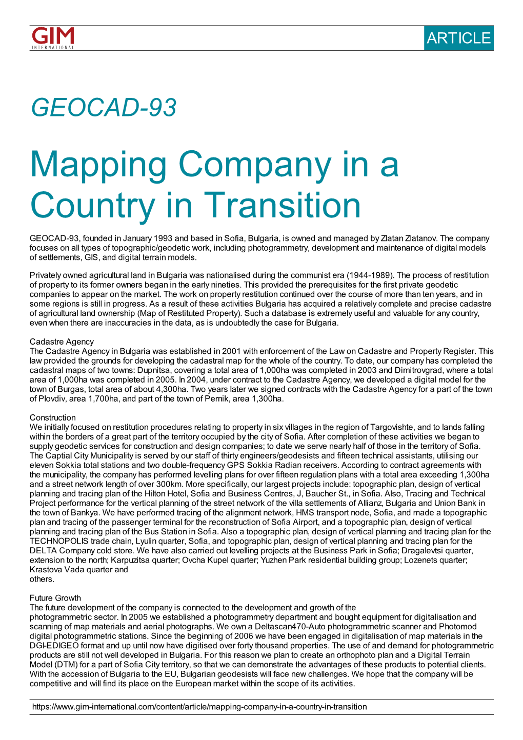 Mapping Company in a Country in Transition