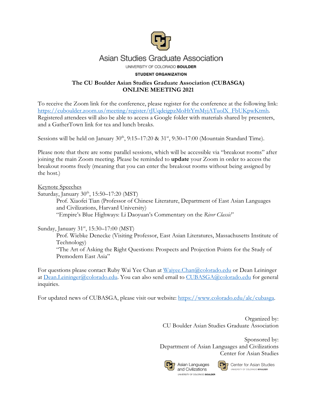 The CU Boulder Asian Studies Graduate Association (CUBASGA) ONLINE MEETING 2021