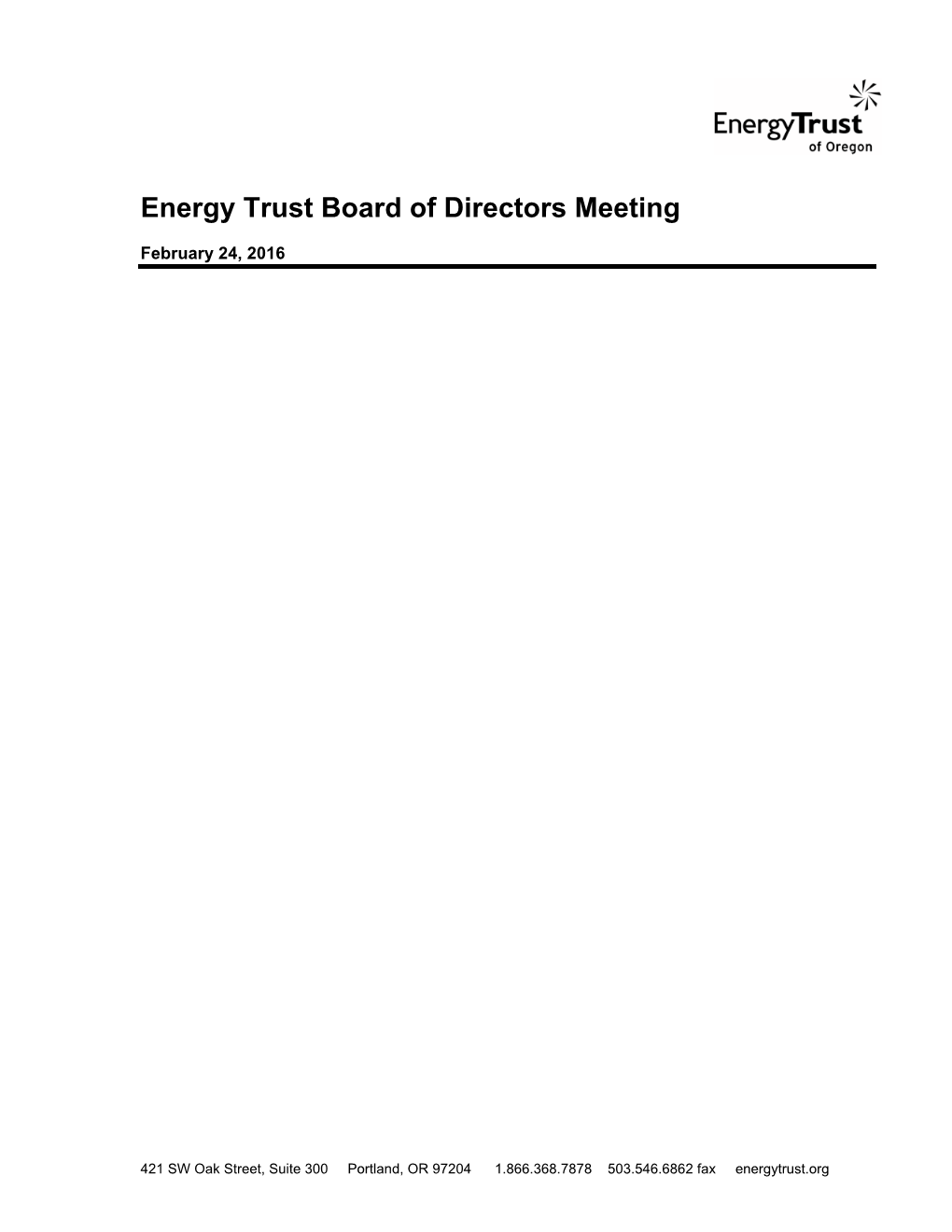 Energy Trust Board of Directors Meeting
