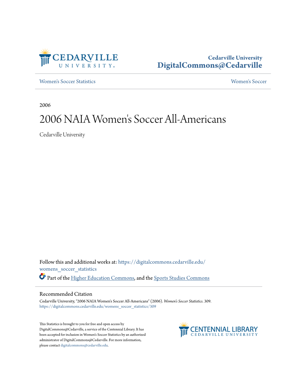2006 NAIA Women's Soccer All-Americans Cedarville University