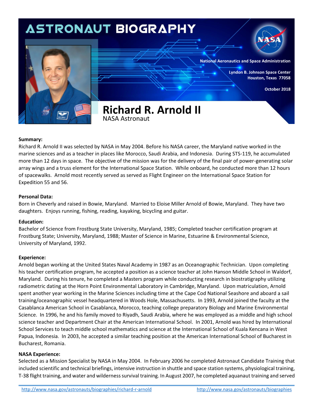 Richard R. Arnold II NASA Astronaut